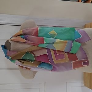 Vintage Hand Painted Silk Scarf Stunning Colors 47 X 20 inches.